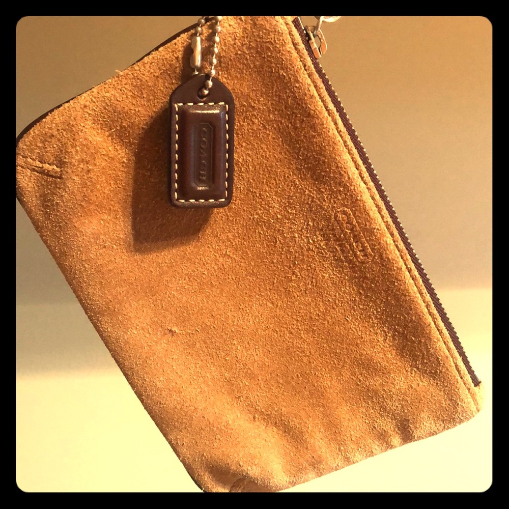 Beige Suede Coach Wristlet